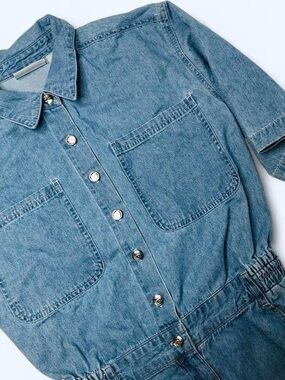 VTG 90s California Style Womens Denim Jean Shirt Dress Midi Light Wash Sz Small